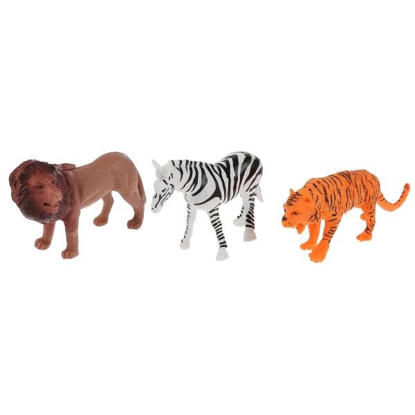 Игрушка пластизоль животные африки 3 шт в пакете (лев, зебра, тигр) ИГРАЕМ ВМЕСТЕ в кор.2*180наб (Вид 1)