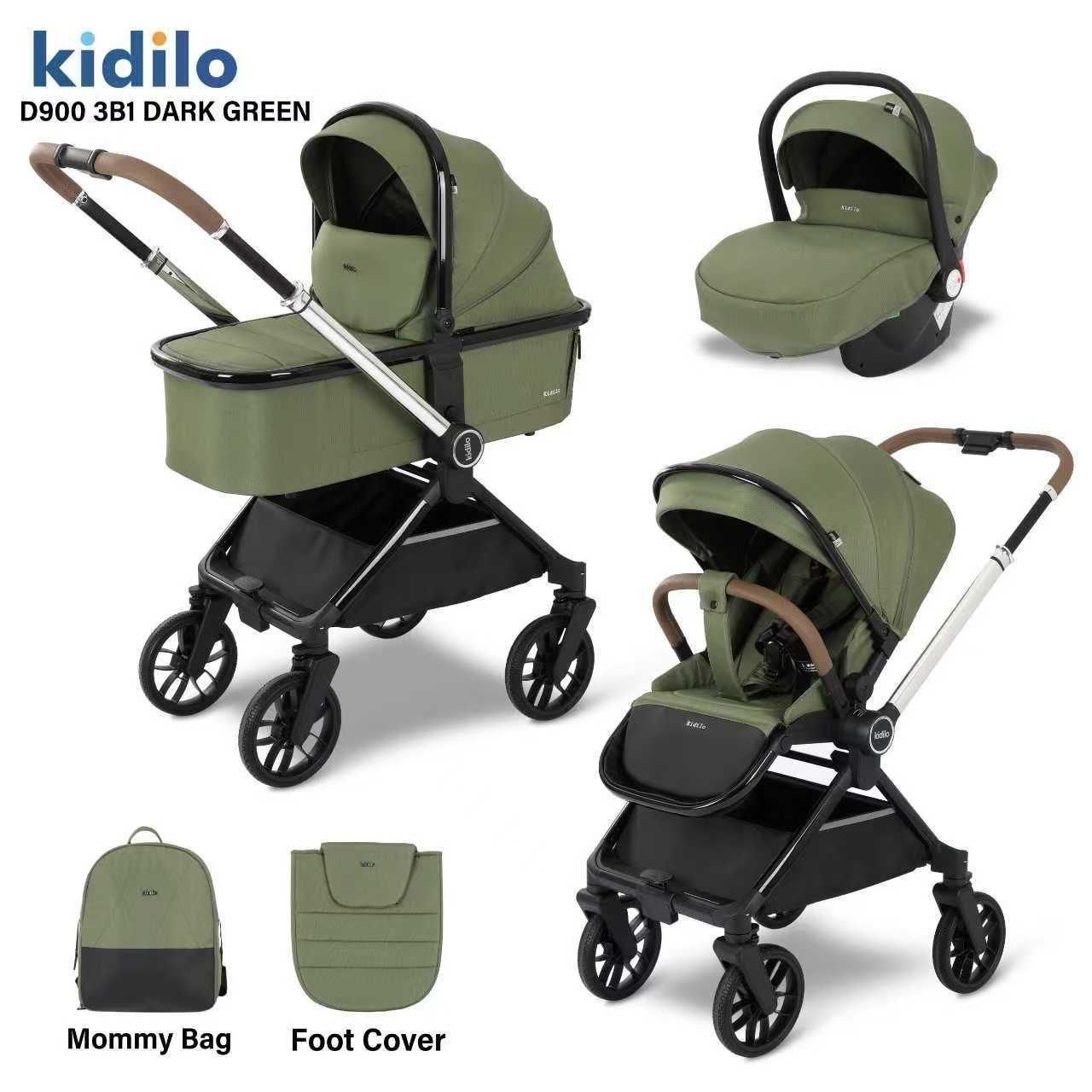 Детская коляска, цвет DARK GREEN арт.D900 3в1 Kidilo