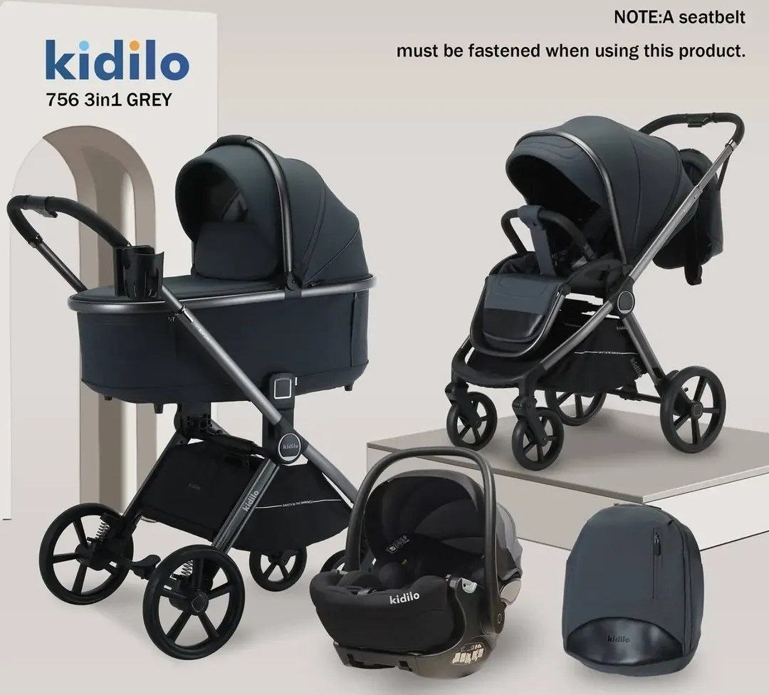 Детская коляска, цвет GREY арт.756 3в 1