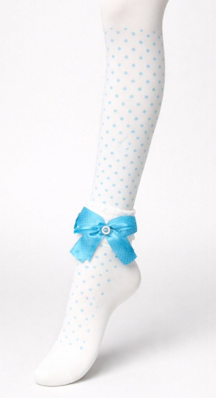 31-0005 Колготки детские, р-р 5-6лет , белые с голубым бантом