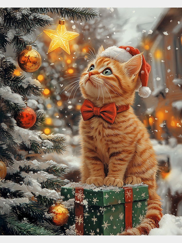 Холст с красками 40х50 см по номерам в коробке (30цв.) Новогодний рыжий котёнок (арт. ХК-0536)