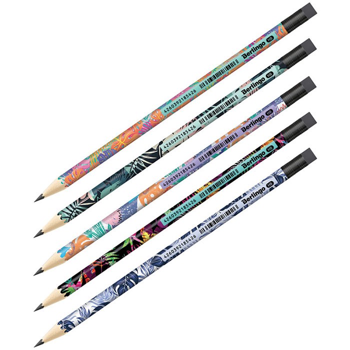 Карандаш ч/г Berlingo Jungle HB, круглый, заточен., с ластиком, ассорти